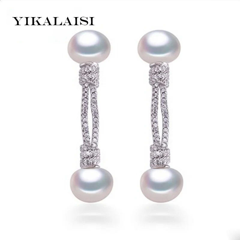 

YIKALAISI 925 sterling silver jewelry 100% natural pearl jewelry stud earrings long earrings for women top quality wedding