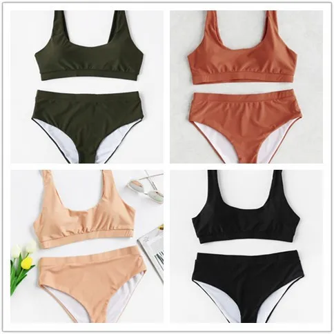 

2019 Hot Women Sexy Bikini Set Push Up Padded Bra Beach Halter Bikini Set Solid Swimsuit For Women Swimwear Suit