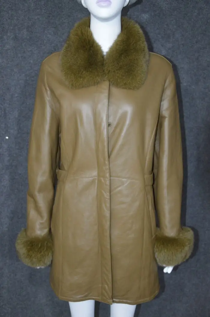 Clearance 2018 women's genuine real sheepskin leather coat fox fur