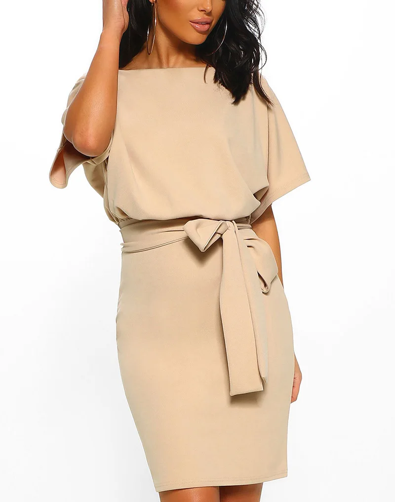 Gladiolus 2019 New Summer Women Dress Short Sleeve O Neck Tunic Casual Midi Dress With Belt Ladies Dresses Sundresss Vestidos (26)
