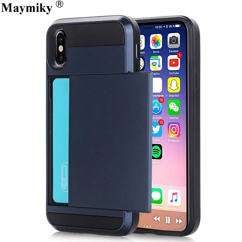 

Case For apple iphone X 10 9 XS Plus Phone Cover PC + TPU Card Slot Cases For iphone 7 8 6 6S 5 SE Armor Case Slide Card Shell
