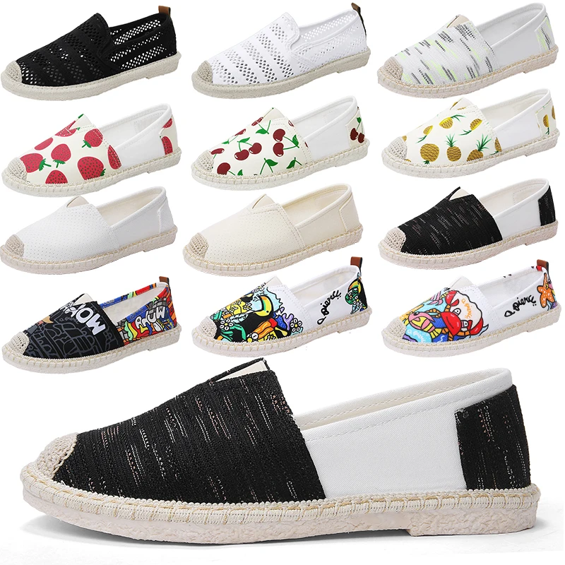

2019 Summer Flats Slip On Canvas Shoes Black Retro Vintage Ladies Womens Casual Espadrilles Shoes For Female Lazy Loafers