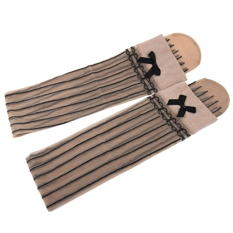 

New Sexy Stocking Lace Bow knot Stripe Thigh High Stockings Over The Knee Socks Female Sexy Costumes Pantyhose