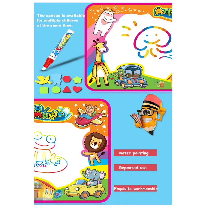 Большой Рисунок воды мат, magic Doodle Pad 34,5x22,5 дюймов с 4 ручки воды и 8 Рисунок формы дети почерк Образование игрушка