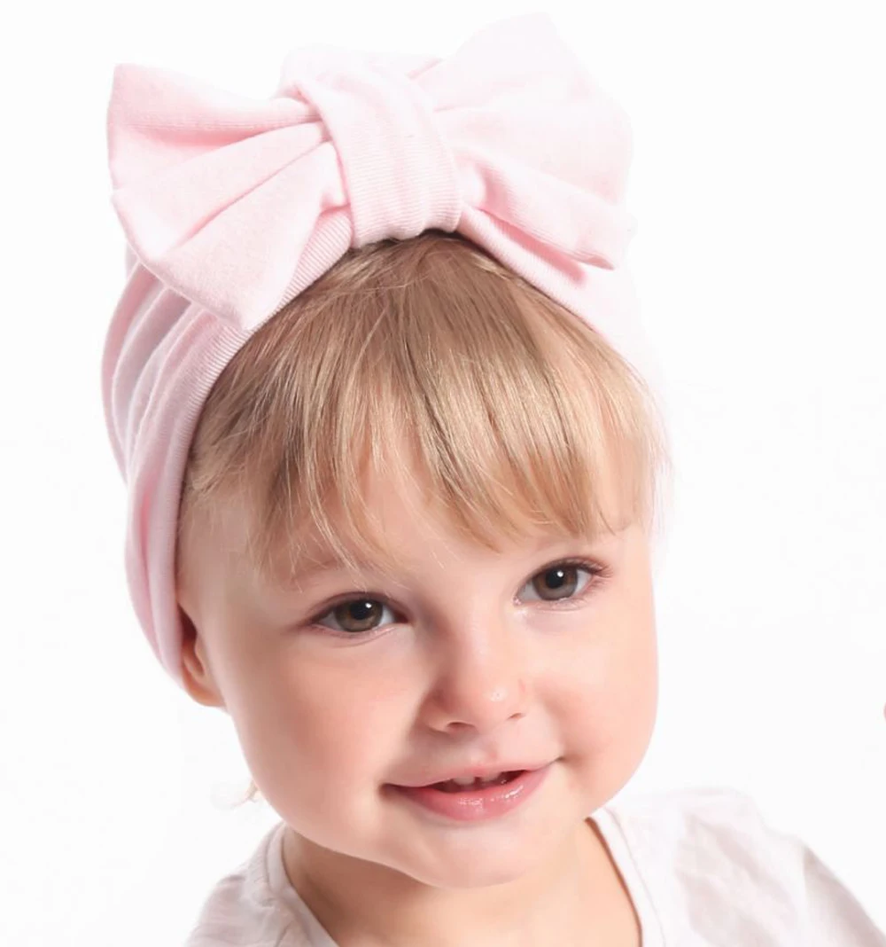 Cute newborn baby girl hat soft and comfortable simple solid color bow toddler cap