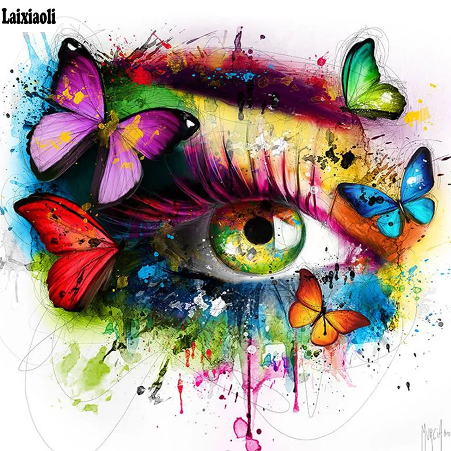 

Full 5D Diy Daimond Painting Cross-stitch "Colorful Eyes&Butterflies" 3D Diamond Mosaic square Rhinestones Painting Embroidery