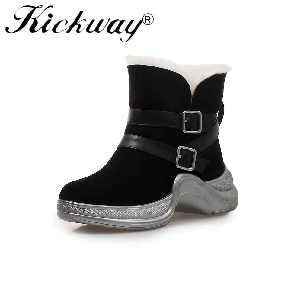 Kickway Invierno De Tamaño Casuales Botas Nieve Más 34 Vellón Cálido Plataforma 40 Thick Mujer Zapatos Piel Plush Plana Black Real fnCRqxSfwr
