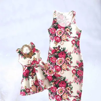 

2020 Family Matching dress Mother Daughter Floral Dresses Bohemian Style Family Matching Clothes Mom and Daughter Dress