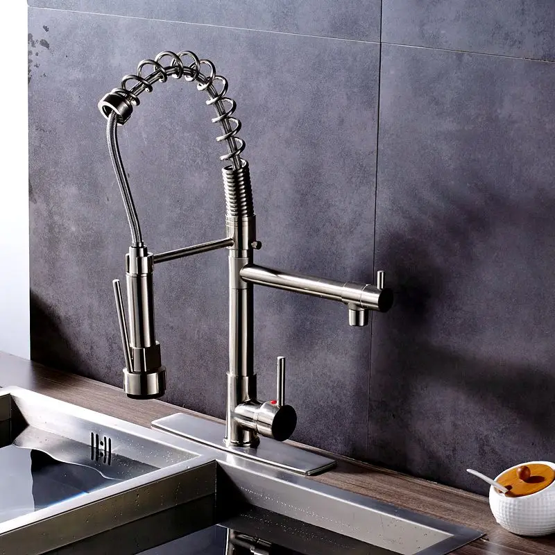 

Uythner Brushed Nickel Deck Mounted Kitchen Faucet Mixer Tap with Cover Plate Factory Direct Sale
