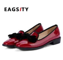 British style loafers Women shoes lady round toe slip on bowtie knot casual shoes wine red fashion oxford size 34 to 42