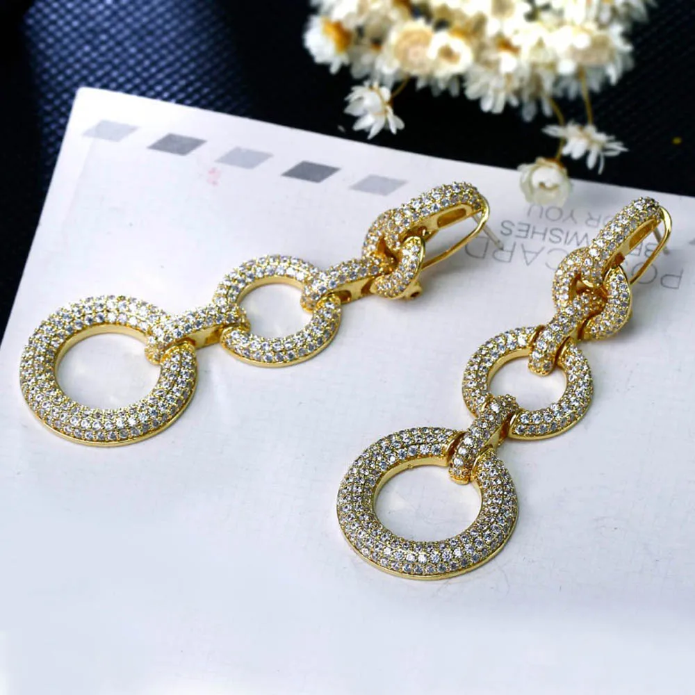 New 68mm long dangle earring Circle design pave 728 PCS cz crystal bijouterie china Trendy party big Earrings for women