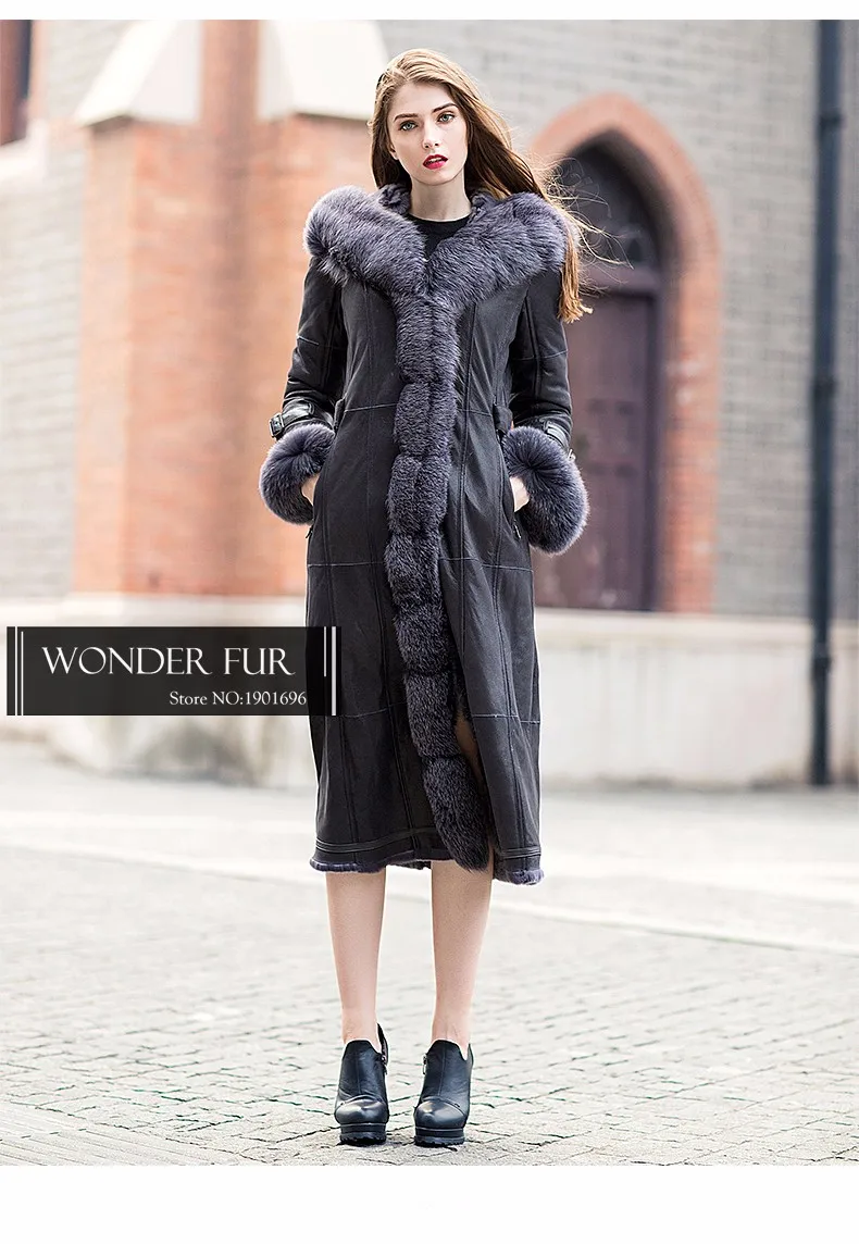 X-Long меховая одежда для женщин роскошный Лисий мех с капюшоном двустороннее меховое пальто высокого класса на заказ из меха кролика и кожи