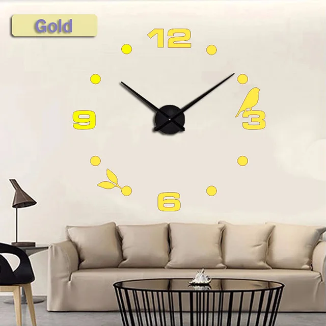 Muhsein Factory новые современные DIY кварцевые настенные часы с черной кошкой и птицей домашний декор Orologio Muro креативные настенные часы для гостиной - Цвет: gold