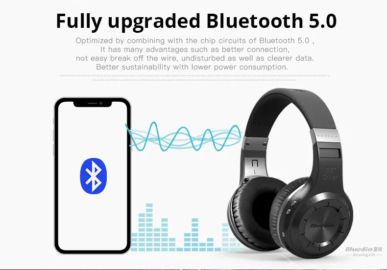 Bluedio H+ H Plus Беспроводная bluetooth-гарнитура с супер басами, музыкальные наушники с линейным разъемом, микрофоном, fm-радио и sd-картой