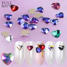10 шт Стразы для ногтей в форме сердца 3D 6 мм плоские с оборота камни на День святого Валентина синие Хрустальные стеклянные наклейки для маникюра камни для нейл-арта украшения CH991