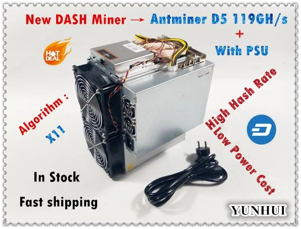 Быстрая BITMAIN новейший DASH Miner Antminer D5 119GH/s с питанием X11 Miner лучше, чем D3 S9 Z9 Mini WhatsMiner M3X