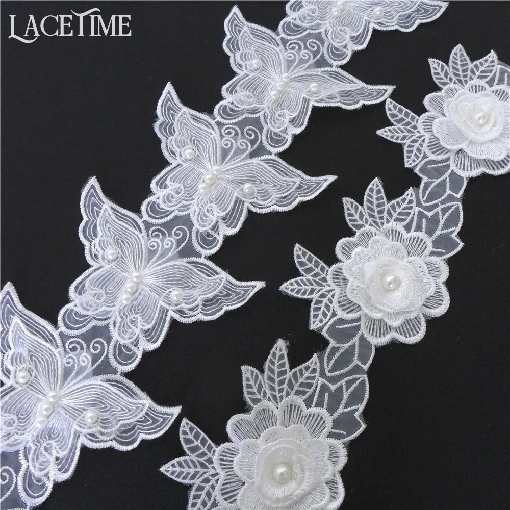 2018 New Fashion 5 Yards Butterfly Pearl Beaded Trimming 3D Rosette Net