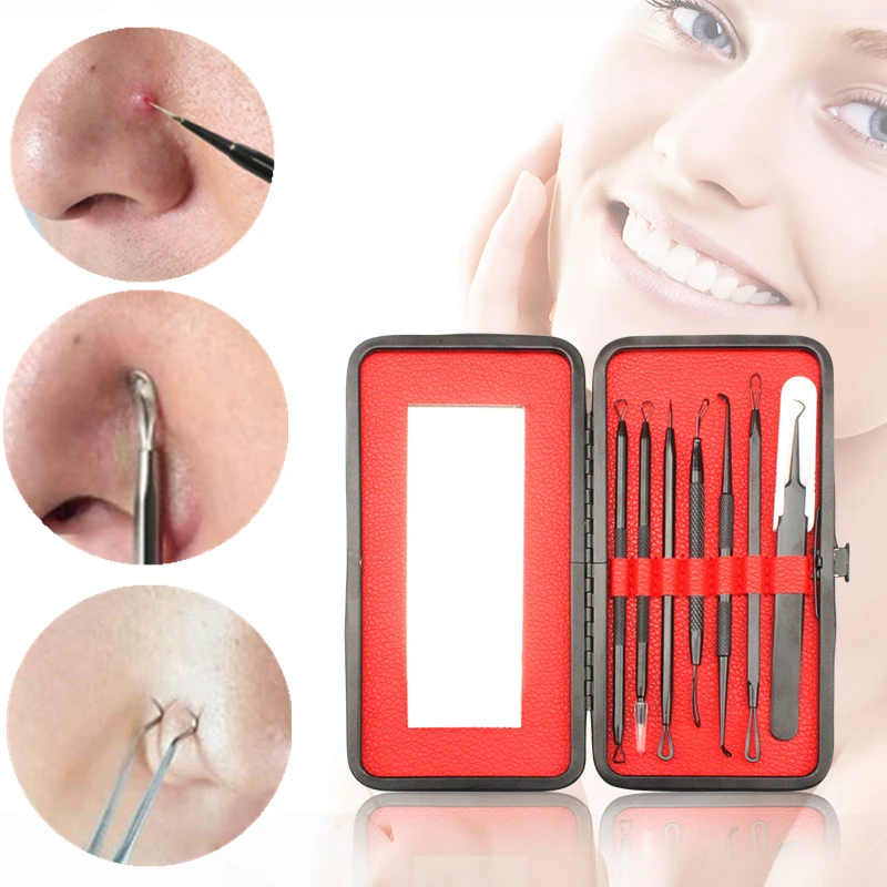 

7pcs/set Stainless Steel Acne Removal Blemish Blackhead Remover Cleaner Needle Pimple Spot Extractor Makeup Face Cleaning Tools