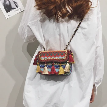 

Bag for women Chain mini 2020 summer new fashion weaving tassel small square bag shoulder Messenger bag tide