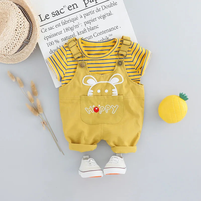 Discount 0 Buy Yellow Green Newborn Clothes For Boy Set Striped T Shirt Cartoon Overalls Shorts 2pcs Pink Baby Girl Outfit Cotton Infant Suit Cheap Online Getopxukb - cutest baby clothes roblox shop online for newborn baby