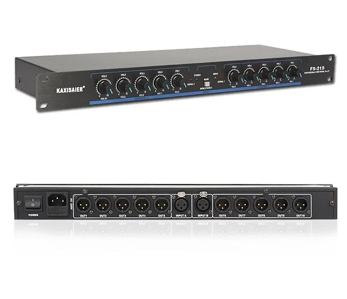 

Stereo Mono Audio Signal Splitter Distributor 2 in 10 out XLR or 12 6.5mm with Cables for Amplifier
