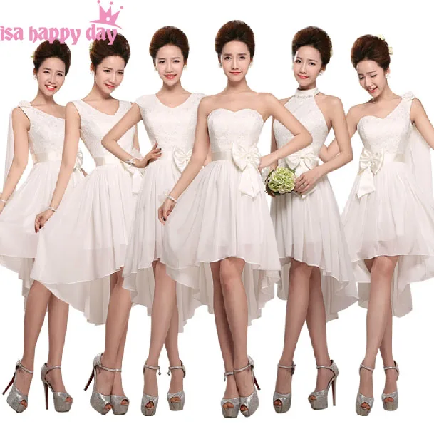 

short front long lace up back bridesmaid v neck bridesmaide ivory dress plus size sexy dresses one shoulder chiffon B1359