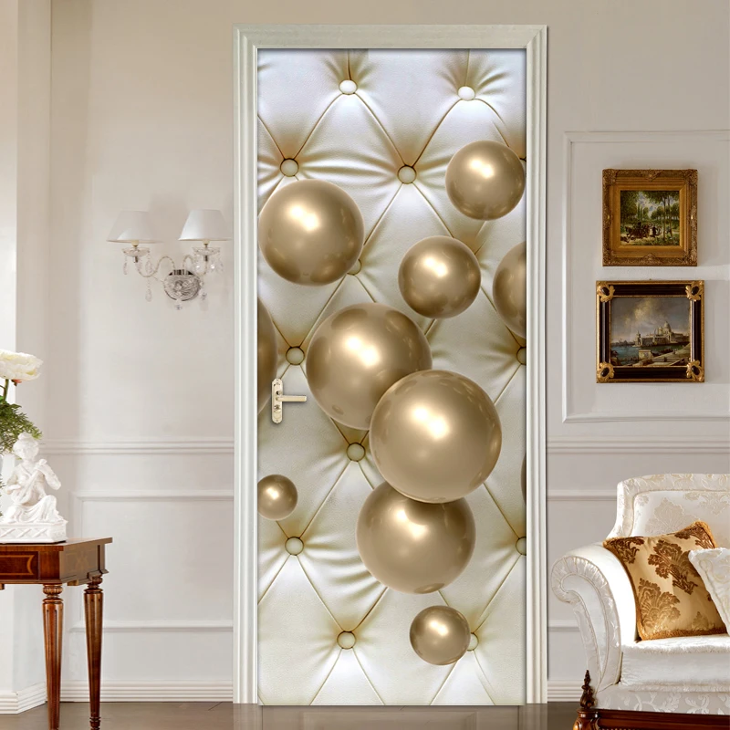 European Style Soft Pack Golden Ball 3D Living Room Bedroom Door Sticker Mural Waterproof Self-adhesive Wall Wallpaper | Обустройство