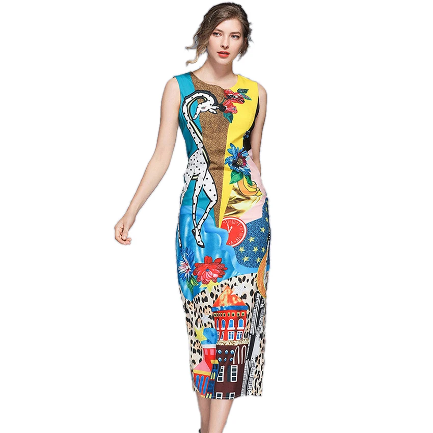 

Designer Dresses Runway 2019 High Quality Summer Dress Women Elegant Bodycon Dress Sleeveless Party Dresses Robe Femme