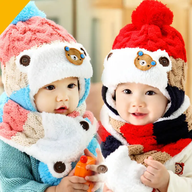 

2 piece/ set baby winter panda hat with panda scarf for new born bebe. kid warm cap and scarf set free shipping