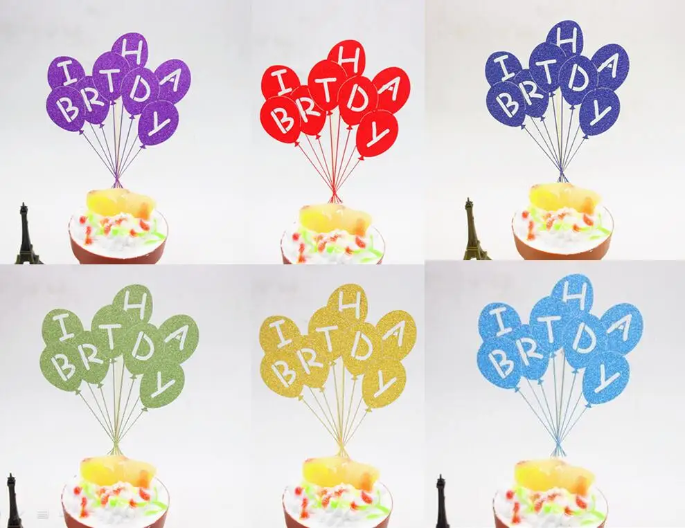

1pc Multi Colors Happy Birthday Cake Flag Topper Balloon Flags For Wedding Birthday Party Cake Baking Decoration Supplies