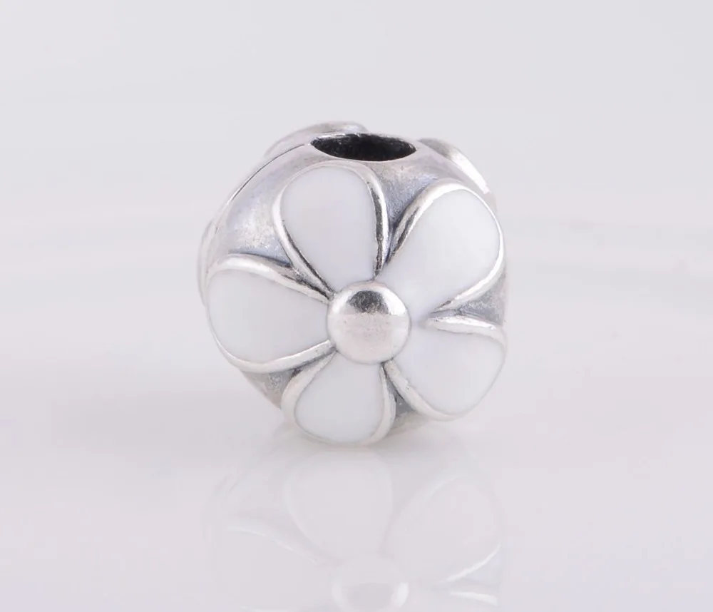 

Original 925 Sterling Silver Enamel Flower White Cherry Blossom Lock Clip Stopper Charm Beads For Women Fits Pandora Bracelets