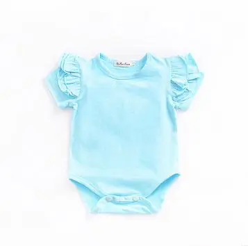 Новинка года; Комбинезон для маленьких девочек; летний хлопковый костюм ярких цветов с рюшами и рукавами для новорожденных; цельный комбинезон - Цвет: blue