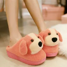 Mavirs 2016 Winter Women Indoor Home Slippers Cute Dog Warm Plush Loafer Cartoon Shoes for Girls
