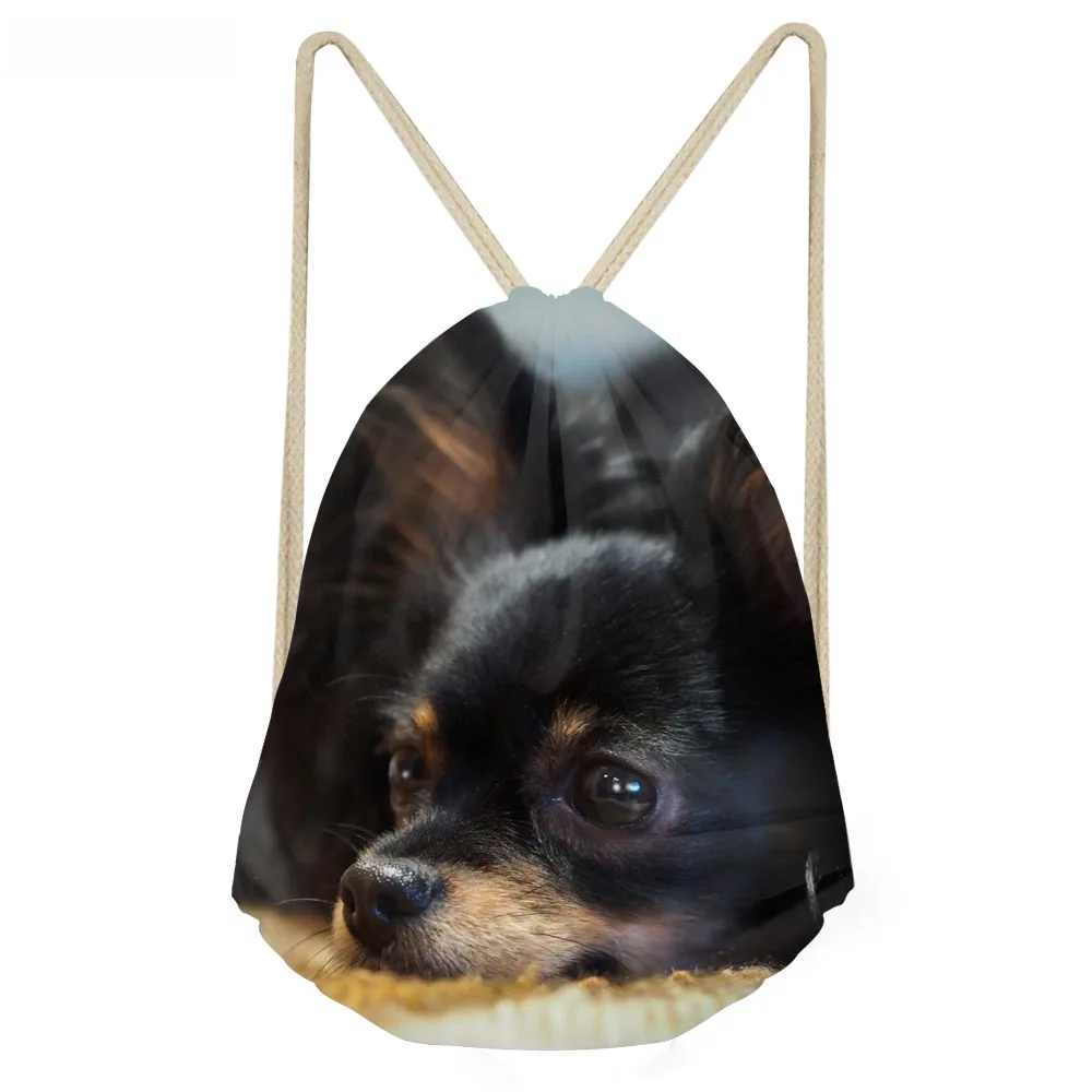ThiKin Funny 3D Dog Papillon Print Women Drawstrings Bags Softback Multifunction Storage Backapacks Teenage Girl Travel