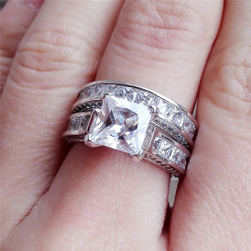 New Arrival Fashion Womens Vintage White Diamond Silver Engagement Wedding Band Rings for women midi rings Ring Set J13#N (4)
