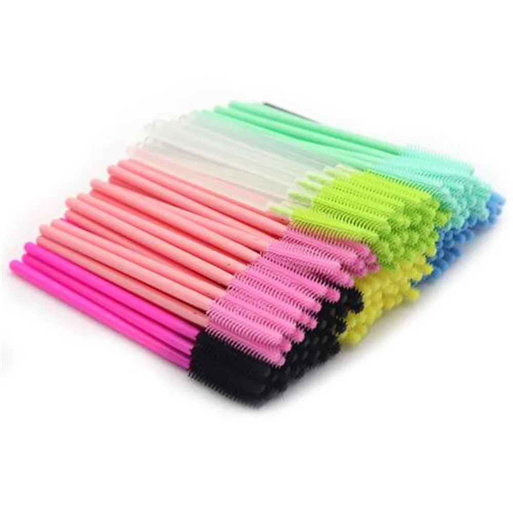 

50Pcs Silicone Makeup Eyelash Brush Comb Eyebrow Brush Make Up Tools 7 Colors Mascara Wands Eye Lashes Extension Tool For Women