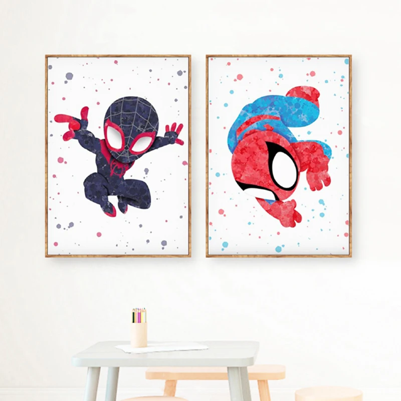 

Spiderman Prints Watercolor Spider Man Poster Nursery Superman Wall Art Canvas Painting Comics Hero Picture Kids Room Decor