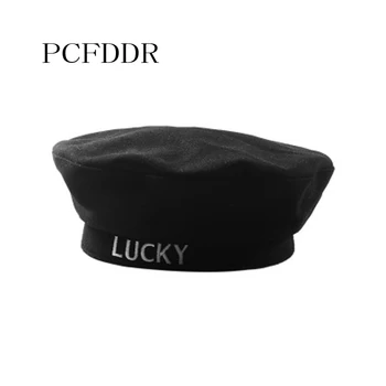 

PCFDDR Navy cap embroidered letter British retro Wool Beret female autumn and winter cap.
