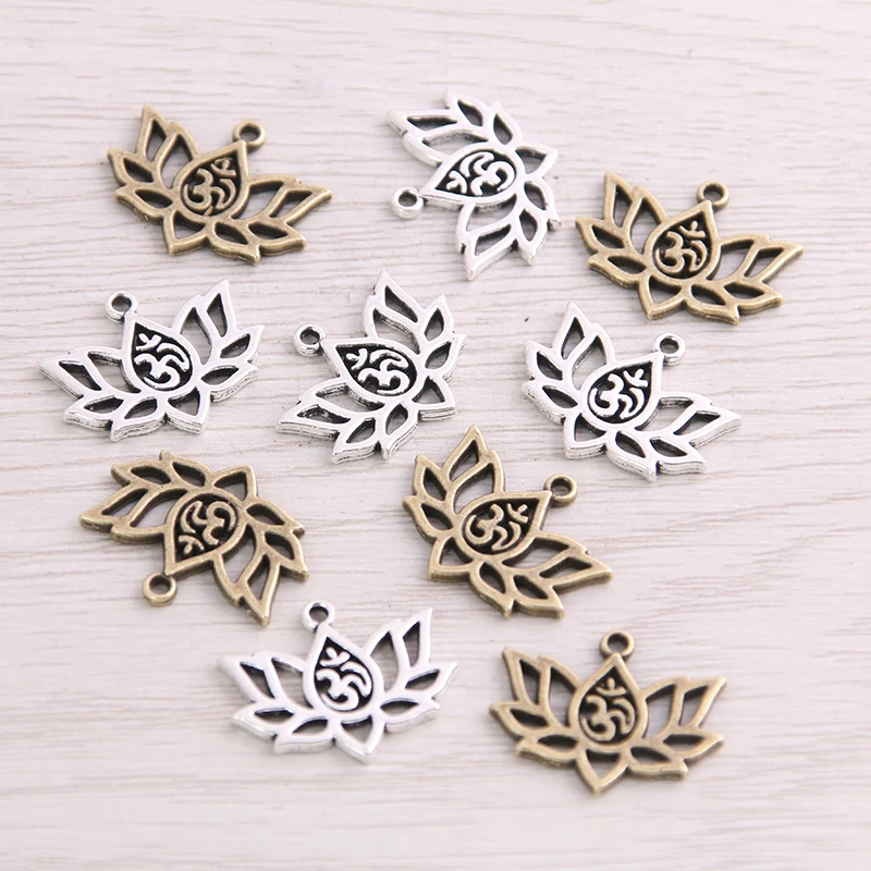 

SWEET BELL 18 pcs 16*20mm Metal Alloy Two Color 3D Lotus Charms Plant Pendants For Jewelry Making DIY Handmade Craft
