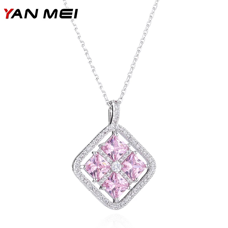 

YANMEI CZ Hollow And Square Pendants Necklaces For Women Geometric Chain Crystal Necklace Jewelry Collares Mujer YMD1297