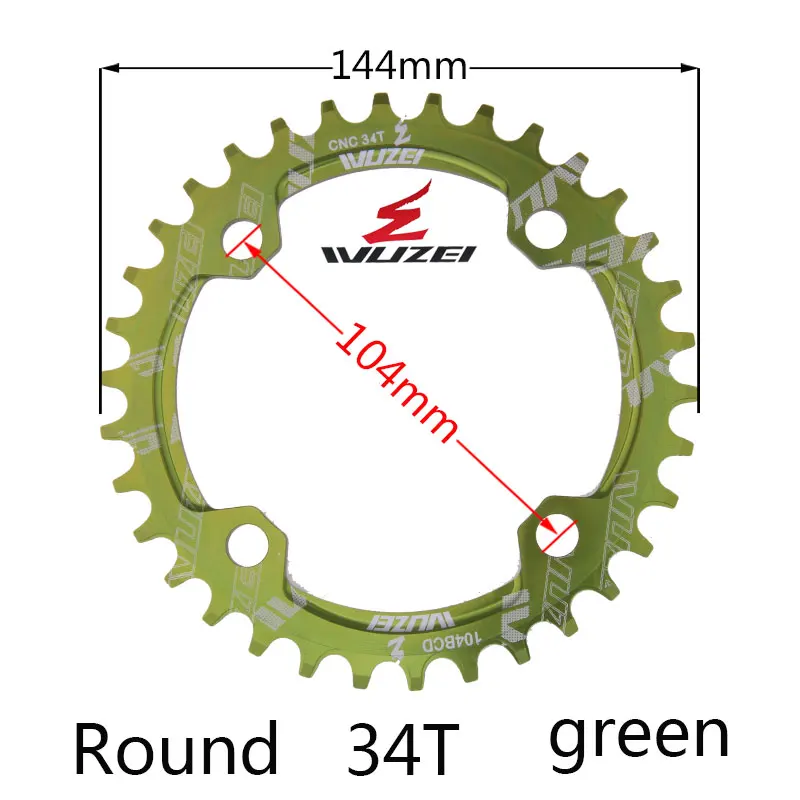 WUZEI односкоростная система узкая широкая цепь 104 BCD круглая 32T 34T 36T 38T для MTB 11s 10s 9s 1*11 коленчатая цепь кольцо - Цвет: GREEN 34T ROUND