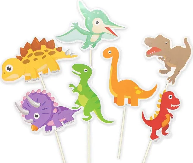 7 шт. мультфильм Динозавр кекс набор «С Днем Рождения» Украшения для вечеринки сделанные своими руками дети Динозавр вечерние торт флаг для предродовой вечеринки
