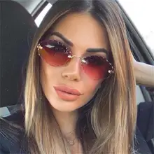 Овальные Солнцезащитные очки без оправы, женские дизайнерские роскошные высококачественные металлические прозрачные солнцезащитные очки, женские красные градиентные очки