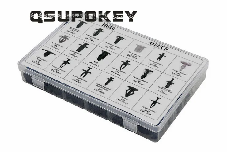 

QSUPOKEY 18 Kinds Mixed 415PCS Auto Fastener Car Universal Bumper Fixed Clamp Push Type Clip for Automobile Series Fastener