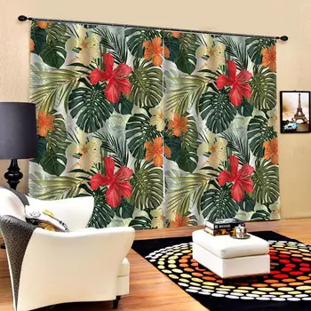 

large flower 3D Curtain Luxury Blackout Window Curtain Living Room green leaf curtains `Decoration curtains