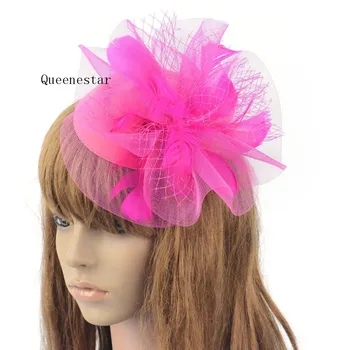 

Mesh Wedding Top Hat Orange Blue Red Flower Fascinator Hair Clip Ladies Cocktail Party Feather Headdress Wedding Girls Headwear