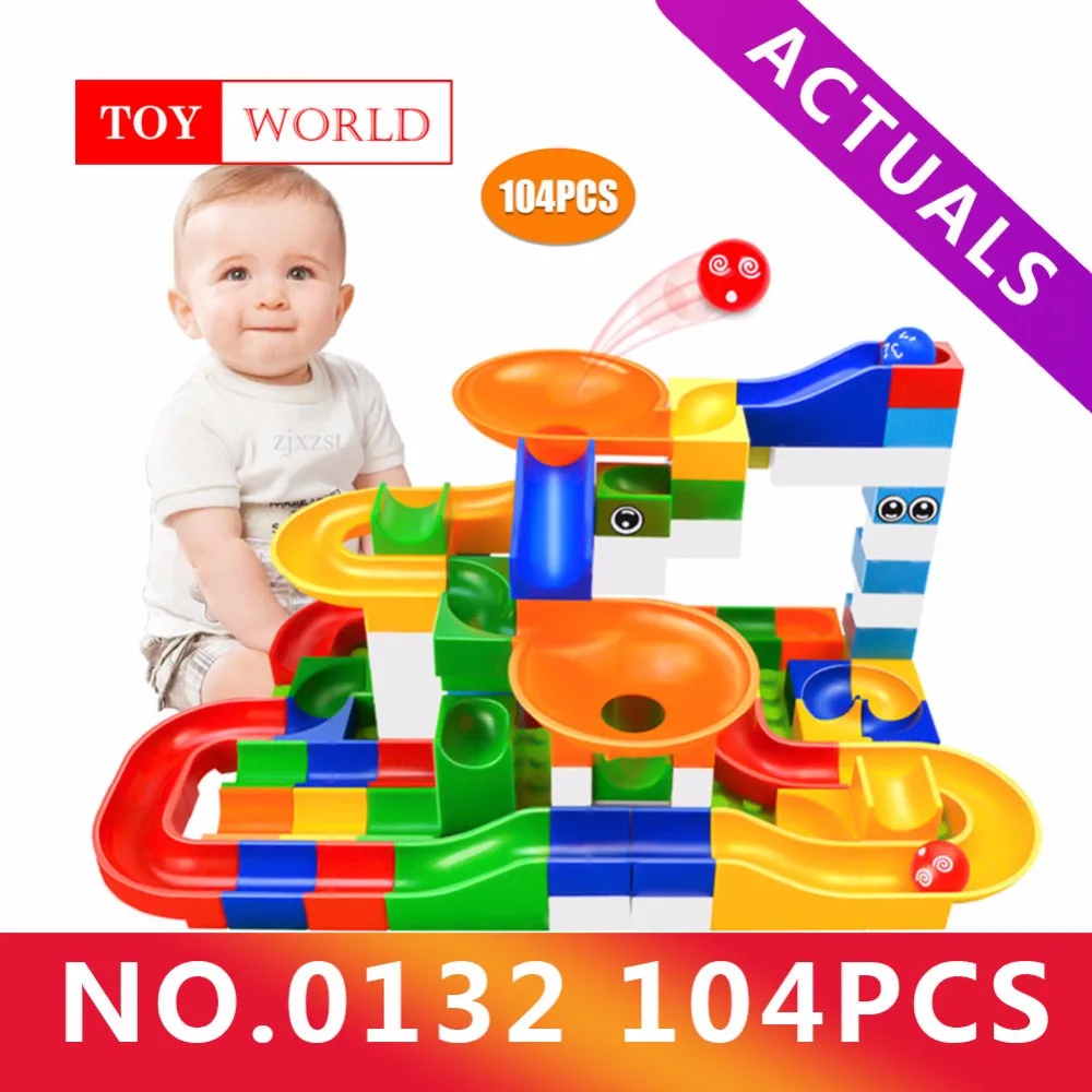 

104PCS Marble Race Run Maze Ball Track Building Blocks Plastic Funnel Slide Big Size Bricks Compatible With Legoed Duplo Blocks