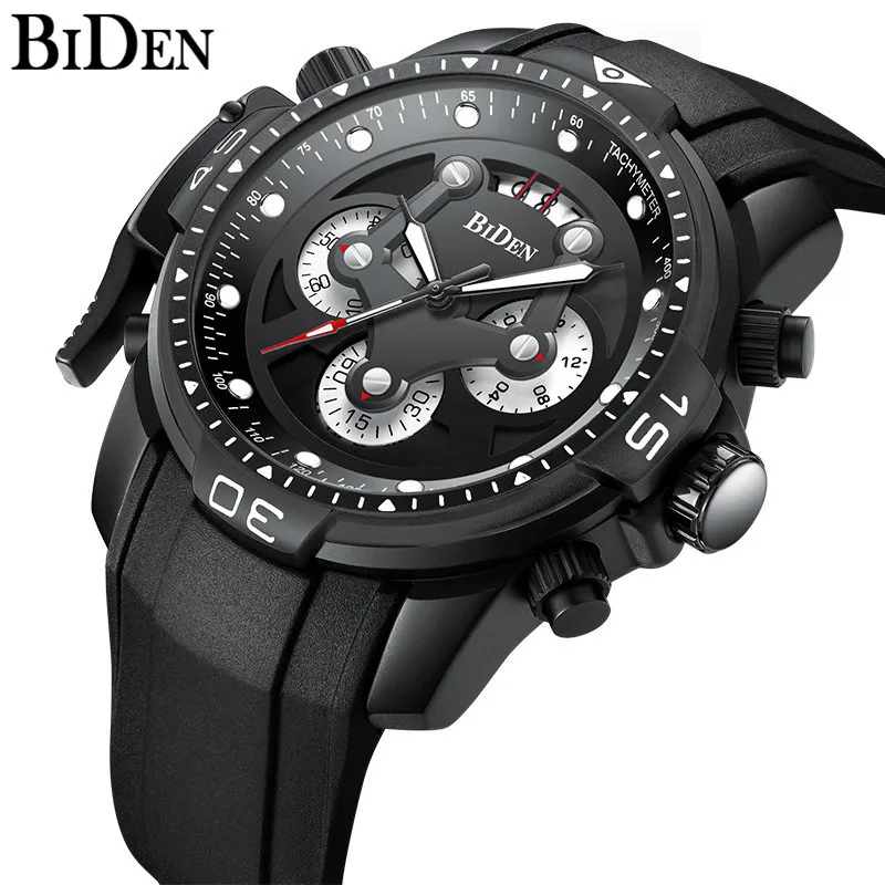 

Biden Top Brand New Men Watch Luxury Steel Chronograph Military Sports Male Clock Rubber Band Fashion Cool Man Quart Wristwatch