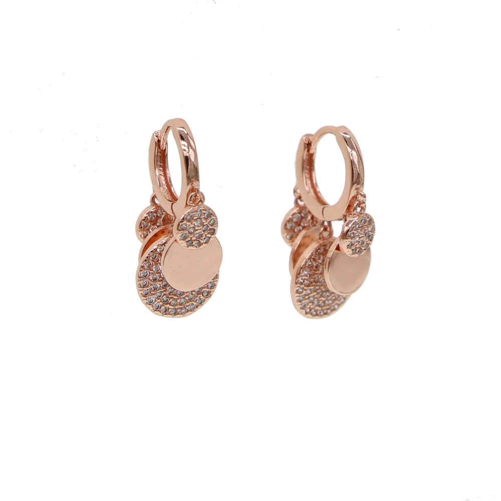 2018 Winter NEW Fashion rose gold color pendant Dangle disc earrings Women/Girl's silver Color CZ Zircon Earrings brincos femme