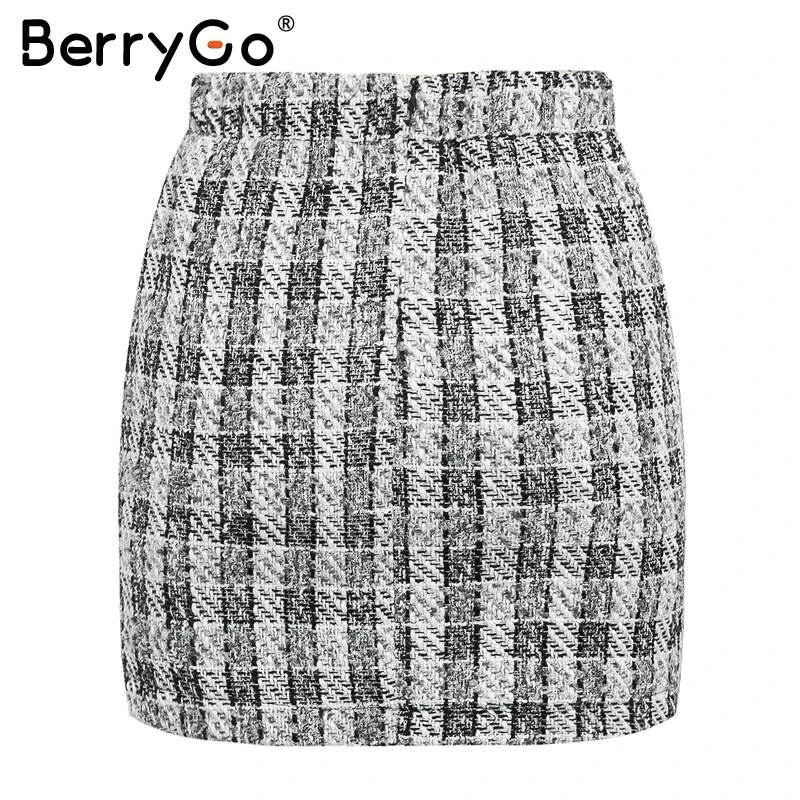 BerryGo повседневный комплект из двух предметов, твидовый в клетку, Женский блейзер, костюм в винтажном стиле, Женский блейзер, шикарный офисный Женский блейзер, юбка, костюмы